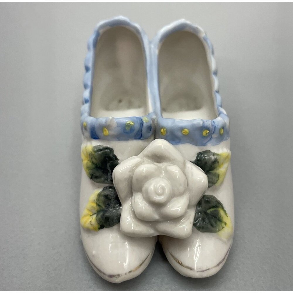 Mini Miniature Vase Pitcher Shoes Porcelain White Floral Flower Made in Japan - Picture 9 of 16